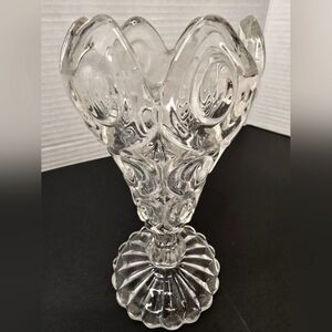 Vintage EAPG Clear Pressed Glass Vase Button Hobstar Compote 6 1/4"